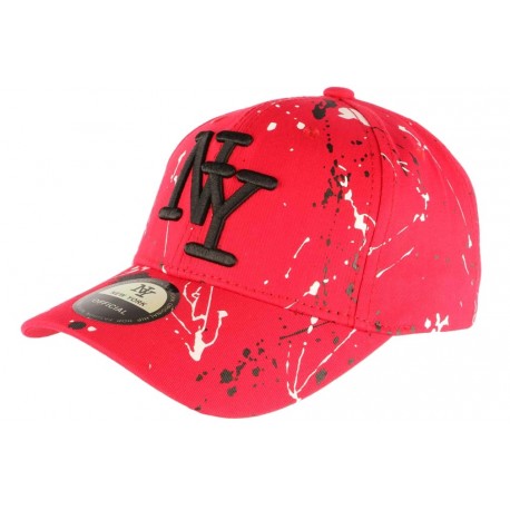 Casquette NY Rouge et Noire Look Tagué Streetwear Baseball Paynter CASQUETTES Hip Hop Honour