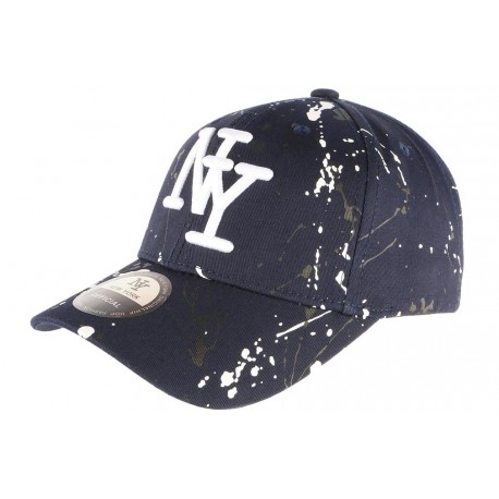 Casquette NY Bleue et Blanche Look Tagué Streetwear Baseball Paynter CASQUETTES Hip Hop Honour