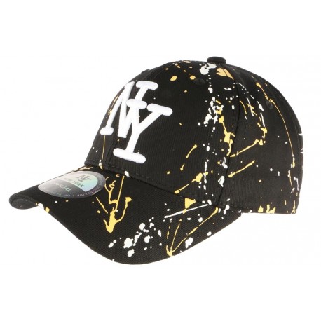 Casquette NY Jaune et Noire Look Tagué Streetwear Baseball Paynter CASQUETTES Hip Hop Honour