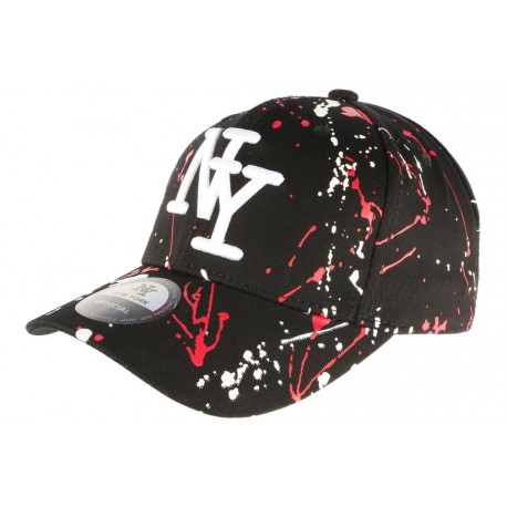 Casquette NY Noire et Rouge Style Tags Streetwear Baseball Paynter CASQUETTES Hip Hop Honour