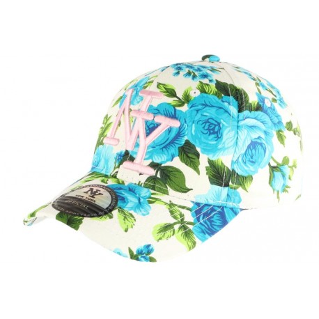 Casquette NY Bleue et Blanche a Fleurs Fashion Baseball Bora ANCIENNES COLLECTIONS divers