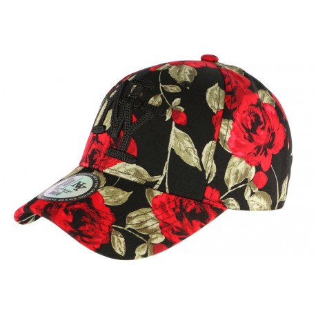 Casquette NY Noire et Rouge Florale Fashion Baseball Bora CASQUETTES Hip Hop Honour