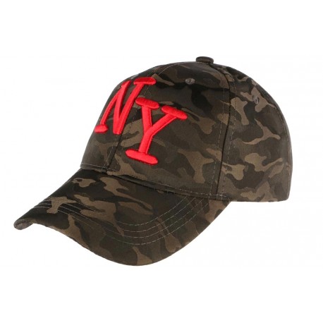 Casquette NY Militaire Marron et Rouge Graphisme Baseball Armee Koft CASQUETTES Hip Hop Honour