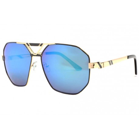 Grosses Lunettes Soleil Miroir Bleu Monture Noire et Doree Fashion Kan ANCIENNES COLLECTIONS divers