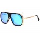 Grosses Lunettes soleil Miroir Bleu Grande Monture Doree Fashion Arty LUNETTES SOLEIL SOLEYL