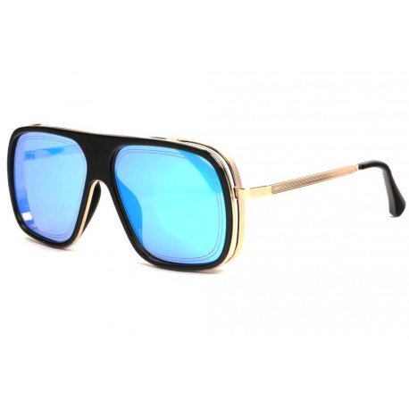 Grosses Lunettes soleil Miroir Bleu Grande Monture Doree Fashion Arty LUNETTES SOLEIL SOLEYL