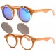 Lunettes soleil Rondes Miroir Bleu Monture Bois Fantaisie Roby LUNETTES SOLEIL SOLEYL