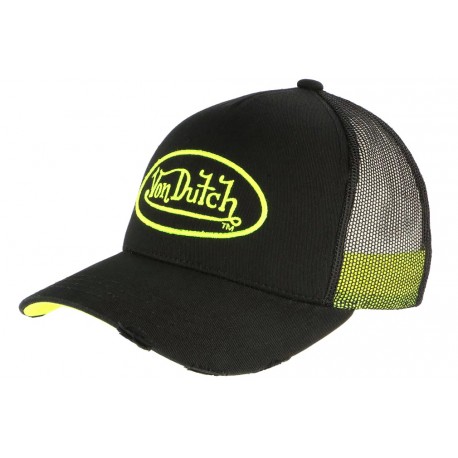 Casquette Von Dutch Jaune Fluo et Noire Filet Baseball Neo CASQUETTES VON DUTCH