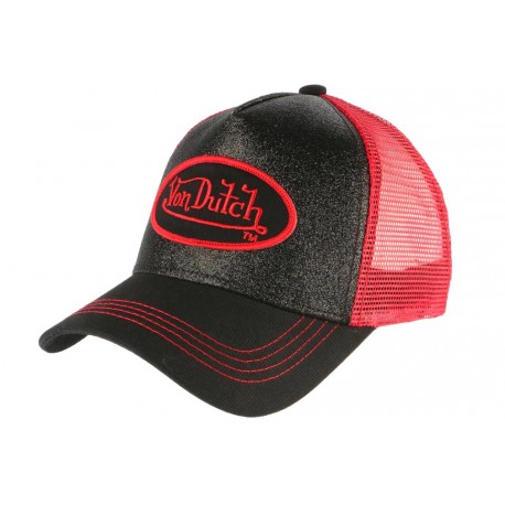 Casquette Von Dutch Rouge et Noire Flakes Baseball Trucker Fashion CASQUETTES VON DUTCH