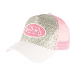 Casquette Von Dutch Grise Argent et Rose Flakes Baseball Trucker Fashion CASQUETTES VON DUTCH