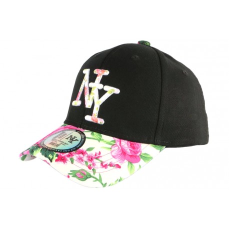 Casquette NY Enfant Rose et Noire Florale Gili Baseball NY de 7 à 12 ans Casquette Enfant Hip Hop Honour