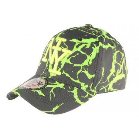 Casquette Enfant Vert Fluo et Noire Spider Fashion NY Baseball de 7 à 12 ans ANCIENNES COLLECTIONS divers