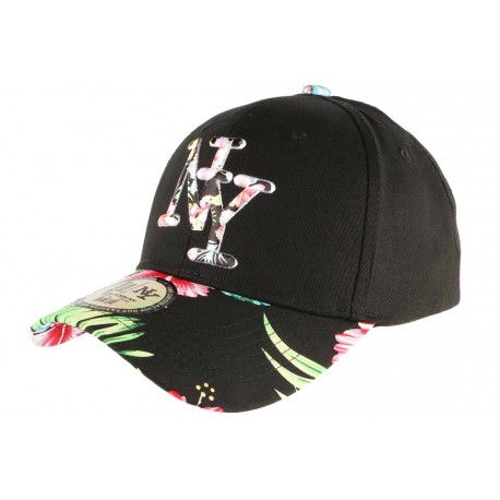 Casquette NY Noire Fleurs Rouges Gili Baseball Fashion Tropic CASQUETTES Hip Hop Honour