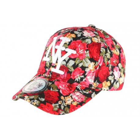 Casquette Baseball Noire et Rouge Fleurs Tendance Baseball NY Palma ANCIENNES COLLECTIONS divers