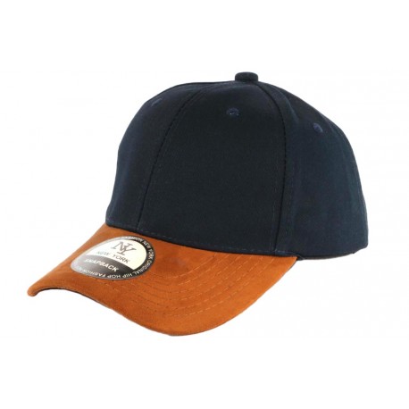 Casquette Enfant Bleu Visiere Cuir Marron Baseball Neyl de 7 à 11 ans Casquette Enfant Hip Hop Honour