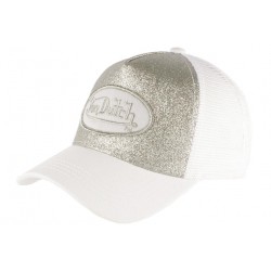 Casquette Von Dutch Blanche et Argent Strass Baseball Fashion Flakes CASQUETTES VON DUTCH