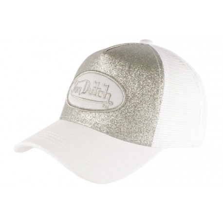 Casquette Von Dutch Blanche et Argent Strass Baseball Fashion Flakes CASQUETTES VON DUTCH