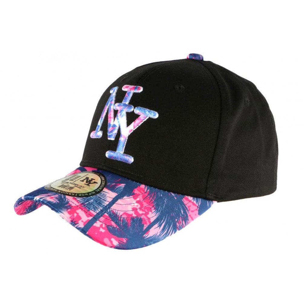 Casquette NY Femme Hip hop Fashion Baseball avec Visière Arrondie Couleur Bleu Design Rose Rouge Réglable
