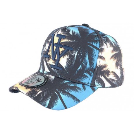 Casquette NY Bleue et Beige Baseball Fashion Tropical Night CASQUETTES Hip Hop Honour