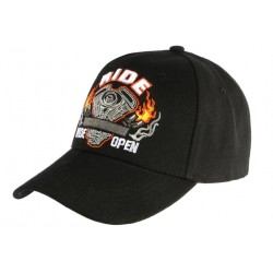 Casquette Motard Noire Ride Wide Open Baseball Biker CASQUETTES Nyls Création