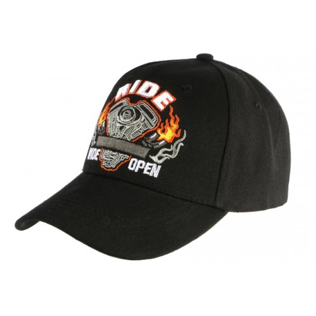 Casquette Motard Noire Ride Wide Open Baseball Biker CASQUETTES Nyls Création