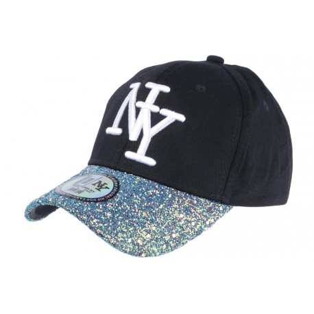 Casquette Baseball Femme Strass Turquoise Baseball NY Noir Etoyl ANCIENNES COLLECTIONS divers