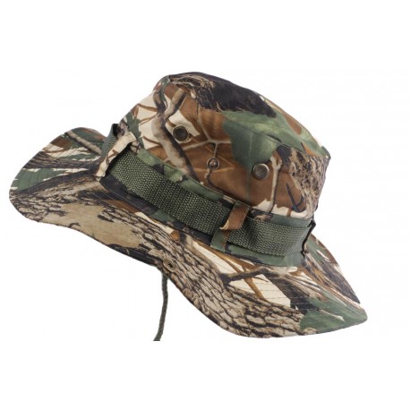 Chapeau Bob Chasse Vert et Marron Camouflage avec Lien et Protege Nuque Bob Safari Nyls Création