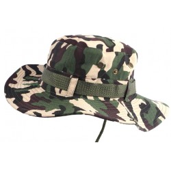 Chapeau Bob safari Marron et Vert Camouflage Lien Serrage et Protege Nuque BOB Nyls Création