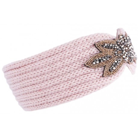 Bandeau Laine Femme Rose Broderie Perles Dorees Hiver Fashion Helya Bandeau Léon montane