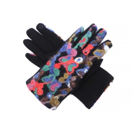 Gants en cuir avec revers en polaire pour femme en noir