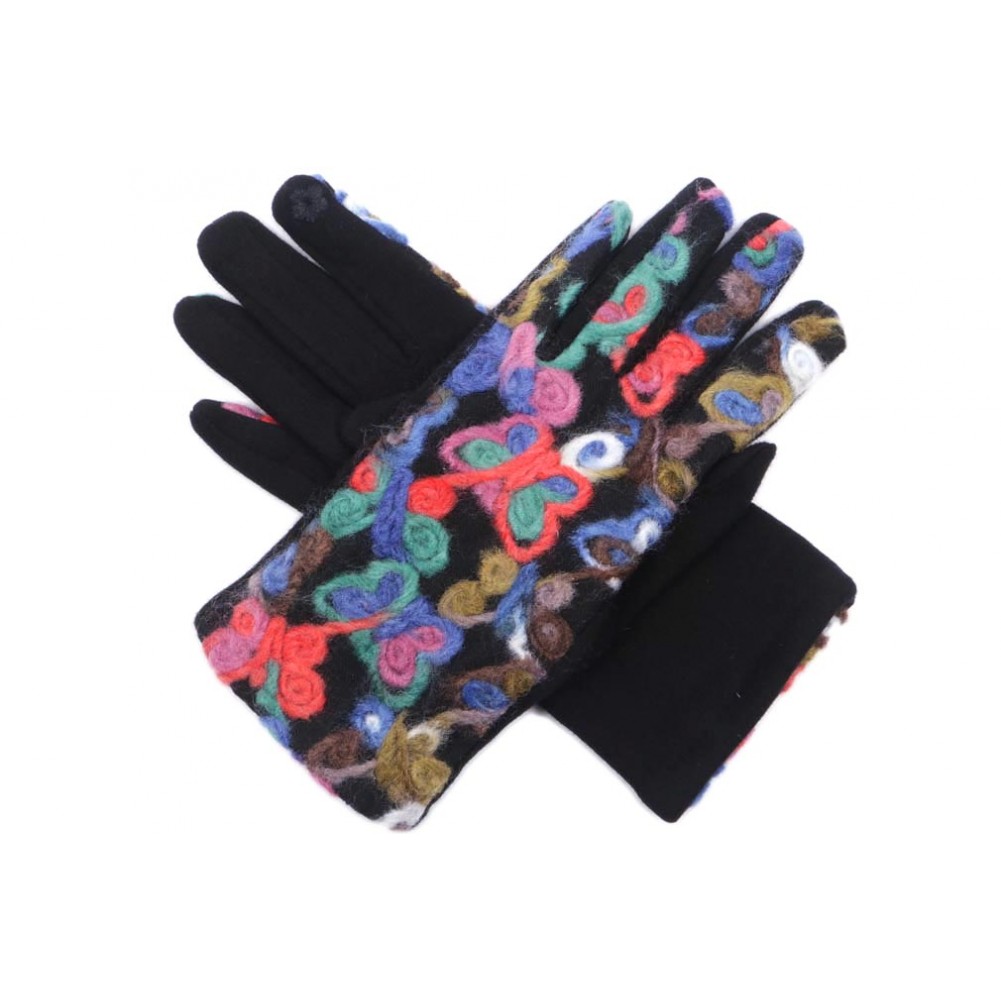 Gants en laine et cuir Multicolore