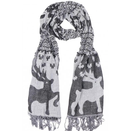 Echarpe Cerfs Originale Foulard Gris et Noir Hiver Chaud et Fashion Echarpe Nyls Création