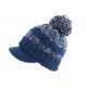 Bonnet Casquette Bleu Gris Tendance Pompon et Doublure Polaire Galyx BONNETS Nyls Création