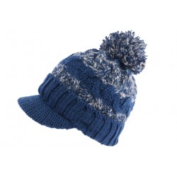 Bonnet Casquette Bleu Gris Tendance Pompon et Doublure Polaire Galyx BONNETS Nyls Création