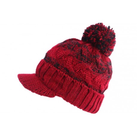 Bonnet Casquette Rouge et Noir Fashion Pompon et Doublure Polaire Galyx BONNETS Nyls Création