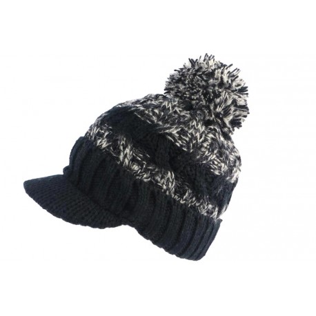 Bonnet Casquette Noir et Gris Fashion Pompon et Doublure Polaire Galyx BONNETS Nyls Création