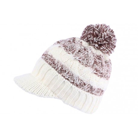 Bonnet Casquette Blanc et Marron Tendance Pompon et Doublure Polaire Galyx BONNETS Nyls Création