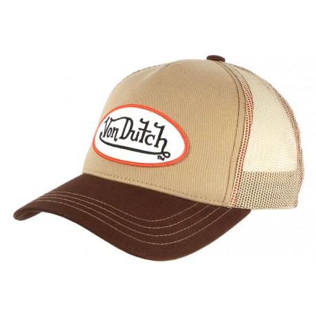 Casquette Von Dutch Marron et Beige Colors Filet Baseball Tendance CASQUETTES VON DUTCH