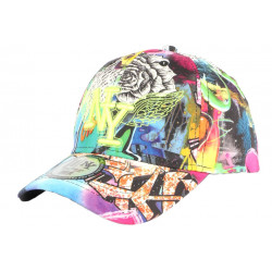 Casquette Enfant NY Bleu et Jaune Fluo Crazy Circle de 7 à 11 ans Casquette Enfant Hip Hop Honour