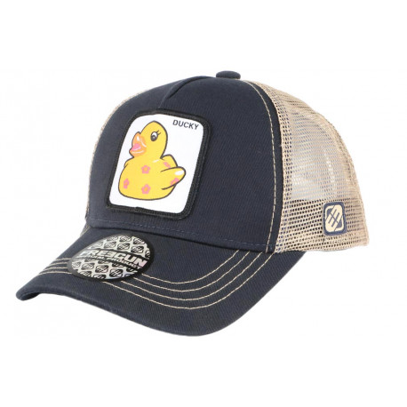 Casquette Enfant Freegun Bleue Filet Beige Baseball Ducky 6 à 12 ans ANCIENNES COLLECTIONS Freegun