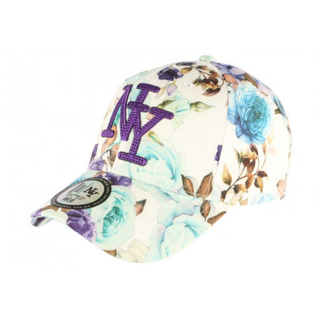 Casquette Enfant Violette Fleurs Bleues NY Bora de 7 à 12 ans ANCIENNES COLLECTIONS divers