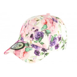 Casquette Enfant Blanche Fleurs Rose et Violettes NY Baseball Bora de 7 à 12 ans ANCIENNES COLLECTIONS divers