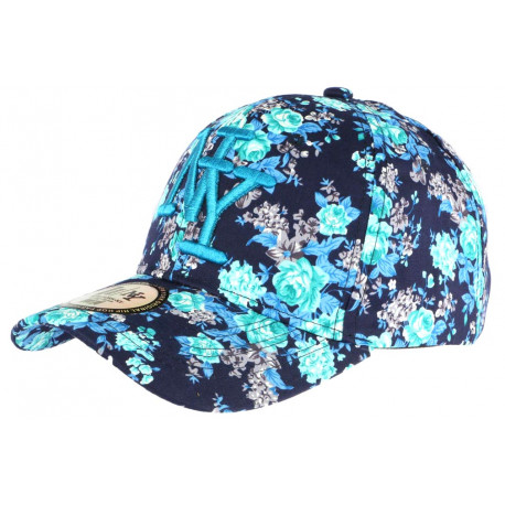 Casquette Enfant Bleue Petites Fleurs Turquoises NY Baseball Wess de 7 a 12 ans ANCIENNES COLLECTIONS divers