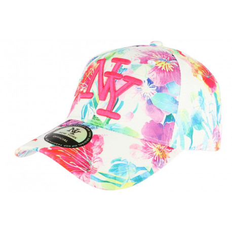 Casquette NY Blanche et Rose à Fleurs Baseball Fashion Bali CASQUETTES Hip Hop Honour