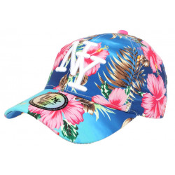 Casquette Enfant Bleue Fleurs Roses Tropicales Baseball NY Hawai de 7 a 12 ans Casquette Enfant Hip Hop Honour