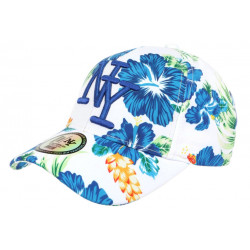 Casquette NY Blanche et Bleue a Fleurs Tropicales Baseball Hawai ANCIENNES COLLECTIONS divers