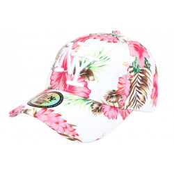 Casquette NY Blanche et Rose a Fleurs Exotiques Baseball Hawai ANCIENNES COLLECTIONS divers