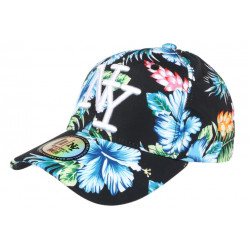 Casquette NY Noire et Bleue a Fleurs Exotiques Baseball Hawai ANCIENNES COLLECTIONS divers