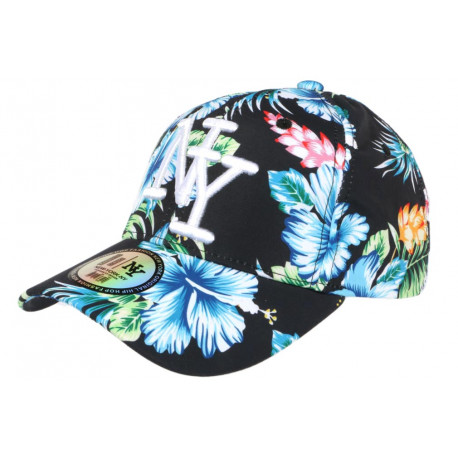 Casquette NY Noire et Bleue a Fleurs Exotiques Baseball Hawai ANCIENNES COLLECTIONS divers