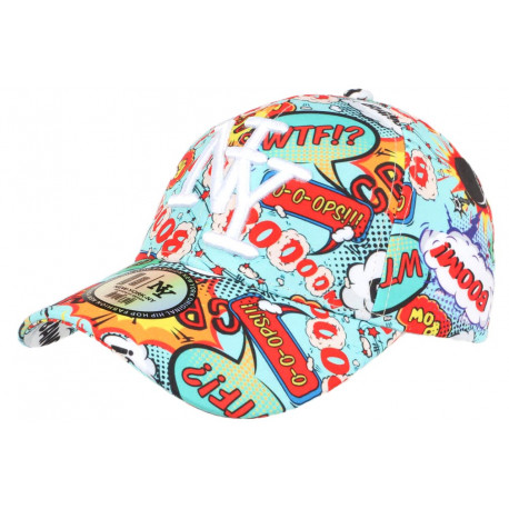 Casquette NY Turquoise et Rouge Originale Streetwear Baseball Bang Boum CASQUETTES Hip Hop Honour